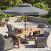 Gray 9-foot patio umbrella with push-button tilt and crank, providing ample shade for outdoor gatherings.