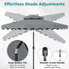 Gray 9-foot patio umbrella with push-button tilt and crank handle, featuring ruffled scallops for elegant outdoor shade.