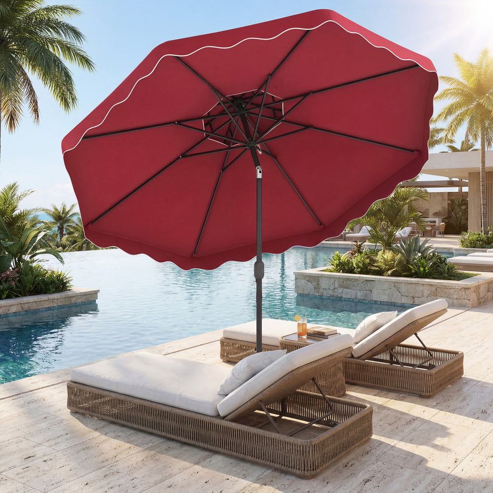 9 Feet Patio Umbrella with Push Button Tilt and Crank-Wine