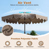 9 feet brown patio umbrella with double-tiered design, premium polyester fabric, and weighted base for outdoor.