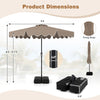 9-foot brown patio umbrella with weighted base, sandbags, and double-tiered design for optimal outdoor shading.