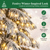 9-foot pre-lit artificial Christmas tree with 1223 snow-flocked tips and 500 warm white LED lights for festive decor.