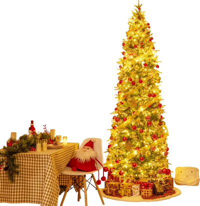 Costway 9' Pre-Lit Snow Flocked Hinged Artificial Christmas Tree 79851643 New