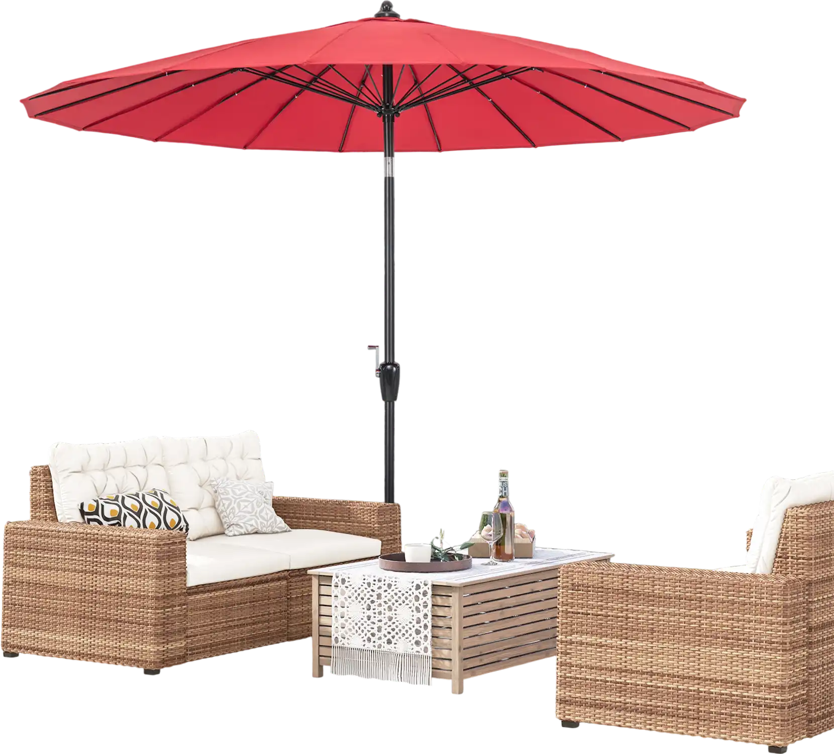 Costway 9' Round Patio Umbrella Wine 18 Fiberglass Ribs 63195472 New