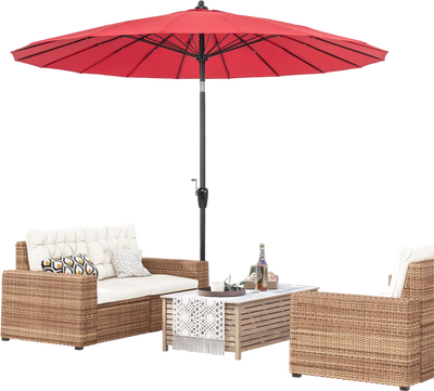 Costway 9' Round Patio Umbrella Wine 18 Fiberglass Ribs 63195472 New
