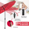 9 feet round patio umbrella in wine color with tilt mechanism, crank handle, and durable fiberglass ribs for reliable.