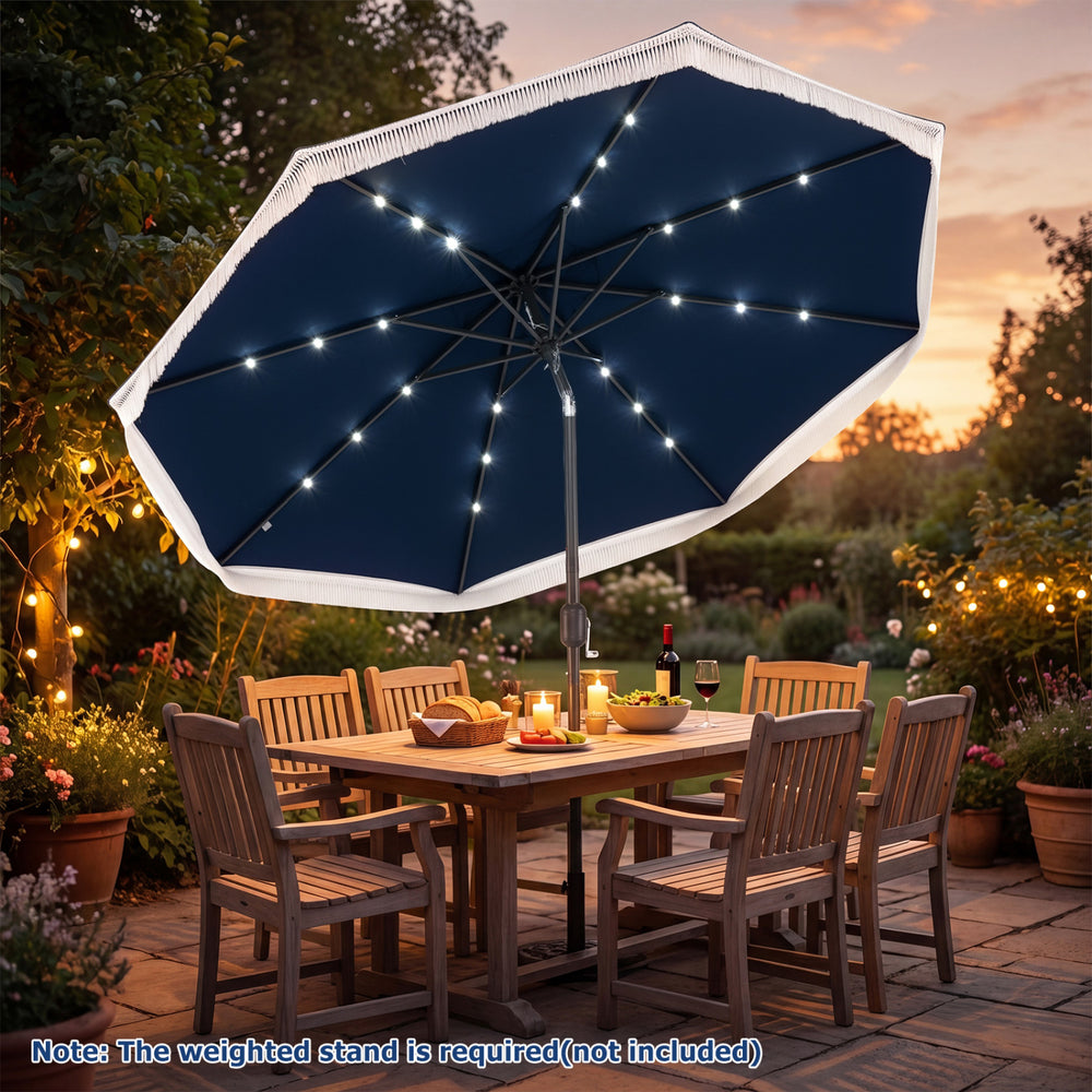 9 Feet Solar Patio Umbrella with 24 LED Lights for Yard-Navy