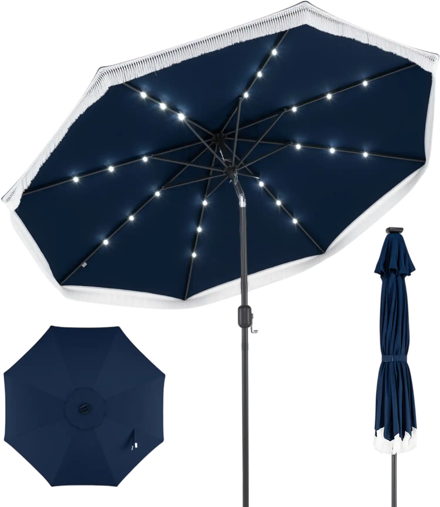 Costway 9' Solar Patio Umbrella w/ 24 LED Lights Yard 59971668 New