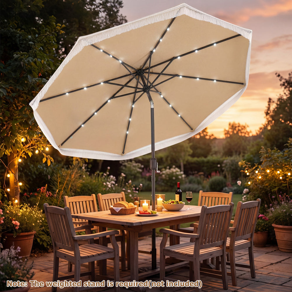 9 Feet Solar Patio Umbrella with 24 LED Lights for Yard-Beige - Gallery View 1 of 10
