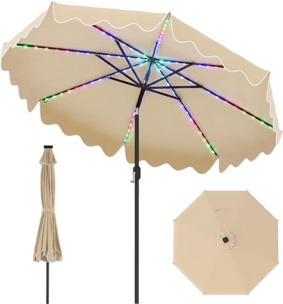 Costway 9' Solar Patio Umbrella Color-Changing LED Lights 74829208 New