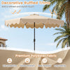 9 feet solar patio umbrella with decorative ruffled trims, made of premium polyester fabric, ideal for outdoor use.
