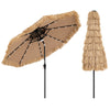 9-foot solar-powered thatched tiki patio umbrella with LED lights, featuring durable polyester fabric and a ventilated.