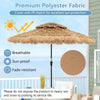 9-foot solar-powered tiki patio umbrella with thatch canopy, LED lights, and durable polyester fabric for outdoor.