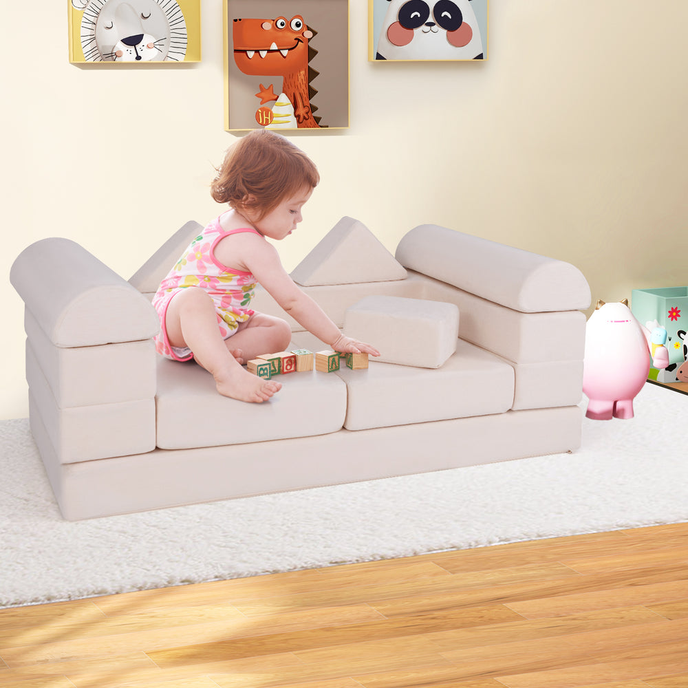 9-Piece Climb and Crawl Foam and Floor Playset with Breathable Suede Fabric-Beige - Gallery View 1 of 10