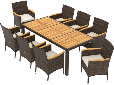 Costway 9-Piece Outdoor Patio Dining Set Acacia Wood Table Top 961783452 New