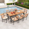 9-piece patio dining set featuring acacia wood tabletop, cushioned chairs, and 1.9" umbrella hole, perfect for outdoor.