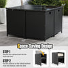 9-piece patio dining set featuring a tempered glass table and ottoman, designed for space-saving and outdoor comfort.