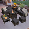 9 Piece Weatherproof Rattan Patio Conversation Set with 30 Inches Propane Fire Pit Table and Dust Covers-Gray - Gallery View 1 of 9