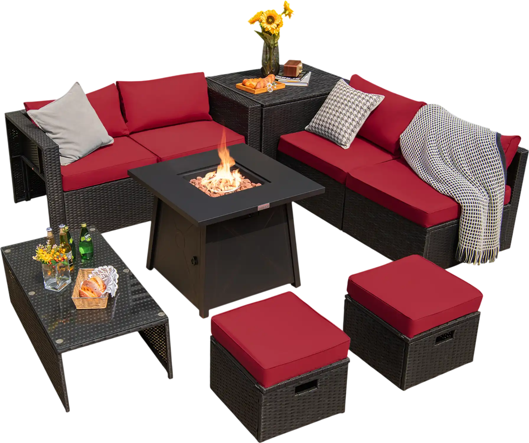 Costway 9 Pc Weatherproof Rattan Patio Conversation Sofa Set w/ 30