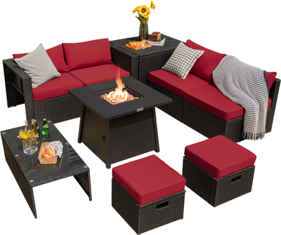 Costway 9 Pc Weatherproof Rattan Patio Conversation Sofa Set w/ 30