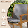Close-up of breathable, quick-drying fabric on an acacia wood patio chair, designed for comfort and durability.