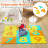 Colorful interlocking foam puzzle mat with removable numbers, designed for safe play and early math learning.
