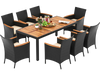 9-piece outdoor dining set featuring a durable acacia wood tabletop and weather-resistant PE rattan chairs for outdoor.