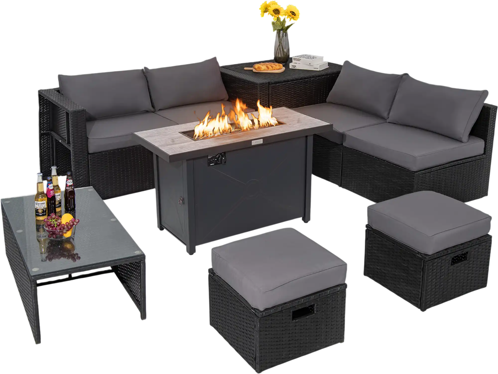 Costway 9-Piece Outdoor PE Rattan Wicker Sectional Sofa w/ 42