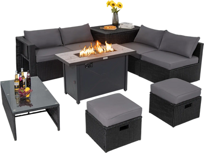 Costway 9-Piece Outdoor PE Rattan Wicker Sectional Sofa w/ 42
