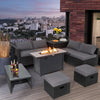 9 Pieces Outdoor PE Rattan Wicker Sectional Sofa with 42 Inch 60,000 BTU Gas Fire Pit Table-Gray - Gallery View 1 of 10
