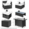 Gray 9-piece outdoor PE rattan wicker sectional sofa set with gas fire pit table, featuring soft cushions and storage.