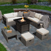 9 Pieces Outdoor Patio Furniture Set with 32-Inch Propane Fire Pit Table-Off White - Gallery View 1 of 9