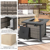 Outdoor patio furniture set featuring a 32-inch propane fire pit table with weather-resistant PE rattan for cozy.