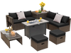 9-piece outdoor patio furniture set featuring a black sofa, ceramic fire pit table, and storage ottomans for versatile.