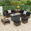 9 Pieces Outdoor Patio Furniture Set with 42 Inch Propane Fire Pit Table-Black - Gallery View 1 of 12