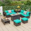 9 Pieces Outdoor Patio Furniture Set with 42 Inch Propane Fire Pit Table-Turquoise - Gallery View 1 of 12