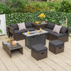 9 Pieces Outdoor Patio Furniture Set with 42 Inch Propane Fire Pit Table-Gray - Gallery View 1 of 12