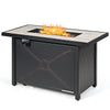 42-inch propane fire pit table with ceramic tabletop, adjustable flame, and storage space for outdoor patio use.