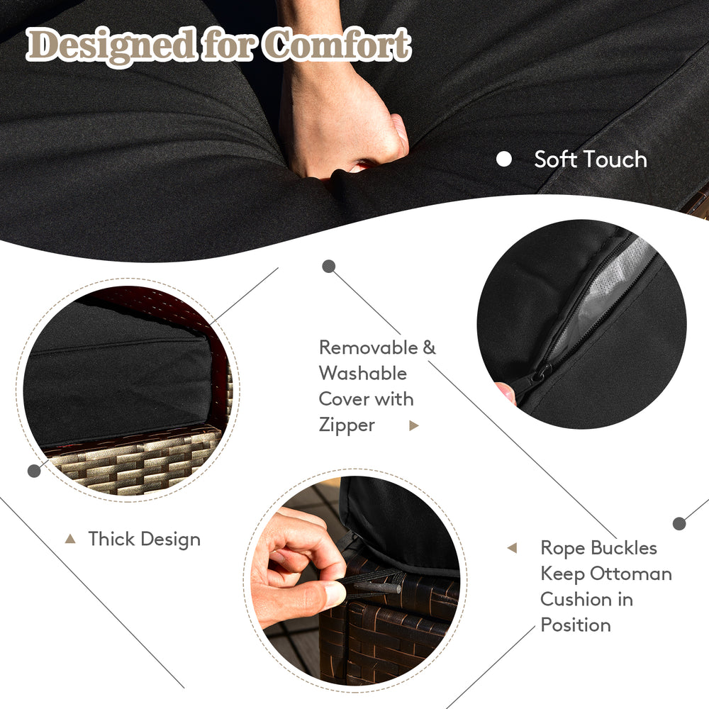 Close-up of the soft padded cushion with zipper cover, designed for comfort on the 9-piece outdoor patio furniture set.