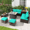 9 Pieces Patio PE Wicker Sectional Set with 50000 BTU Fire Pit Table-Turquoise - Gallery View 1 of 10