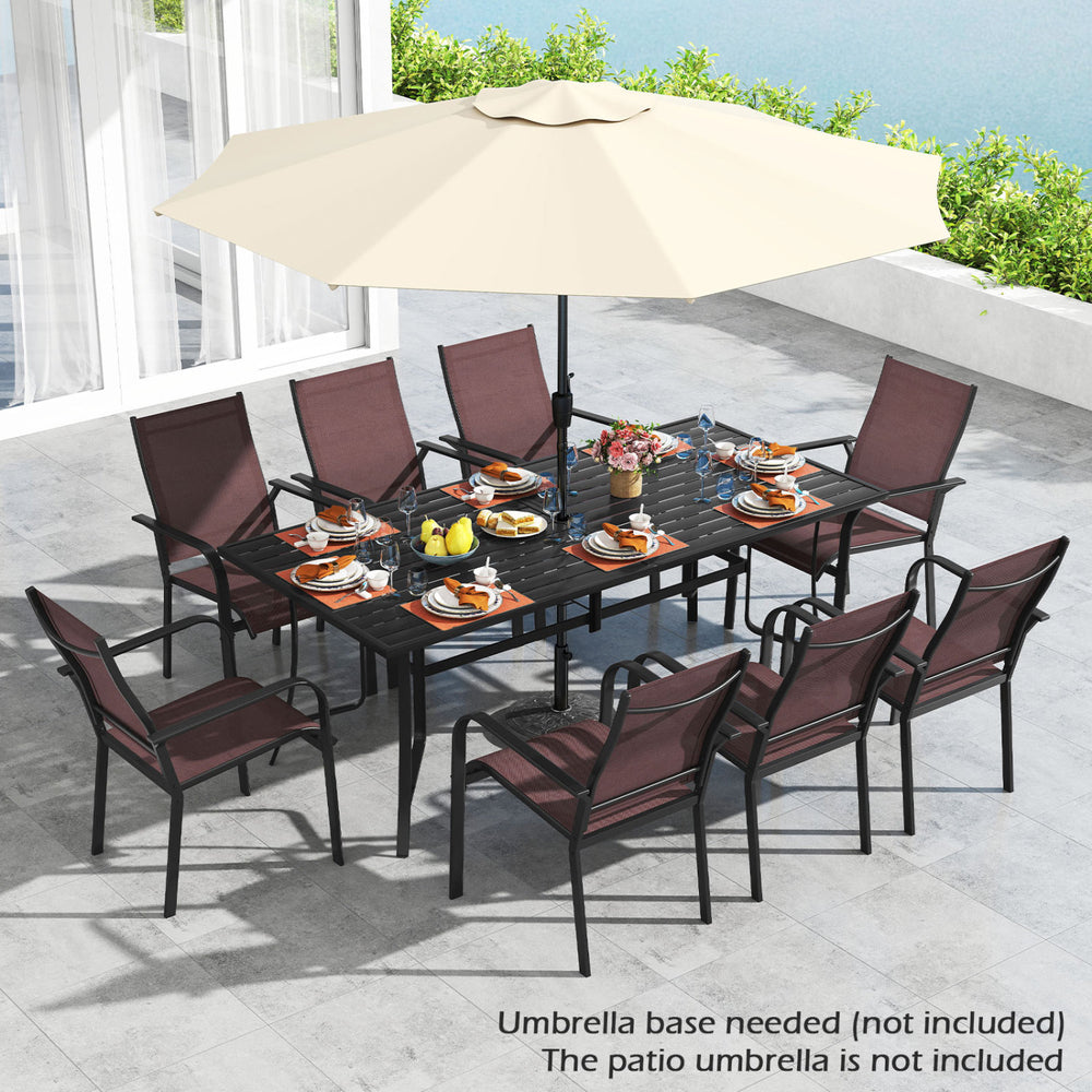 9 Pieces Patio Dining Set for 8 Outdoor Rectangular Table and Stackable Chairs-Brown - Gallery View 1 of 11