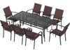 9-piece patio dining set featuring a rectangular table and stackable chairs in brown, ideal for outdoor gatherings.