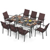 9-piece patio dining set featuring a rectangular table and stackable brown chairs, ideal for outdoor meals and.
