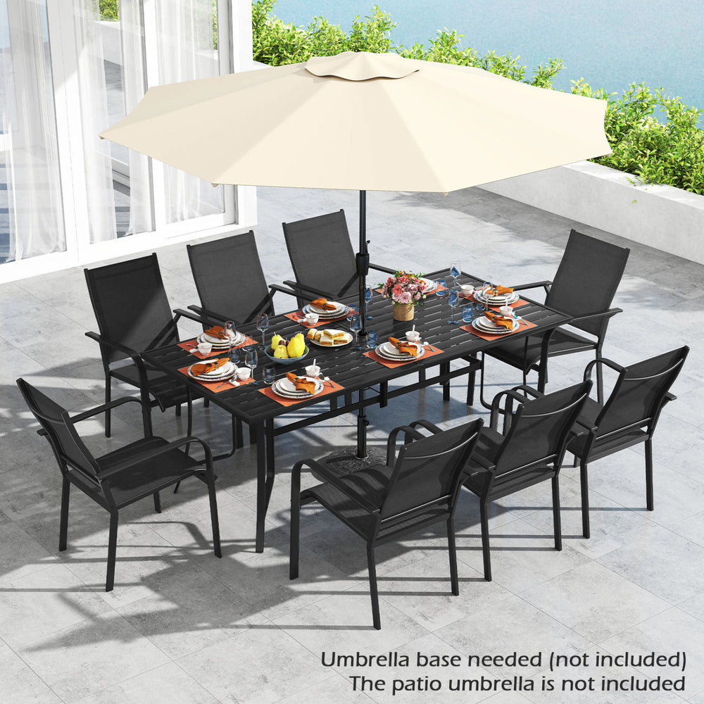 9 Pieces Patio Dining Set for 8 Stackable Chairs and Outdoor Rectangular Table-Black - Gallery View 1 of 11