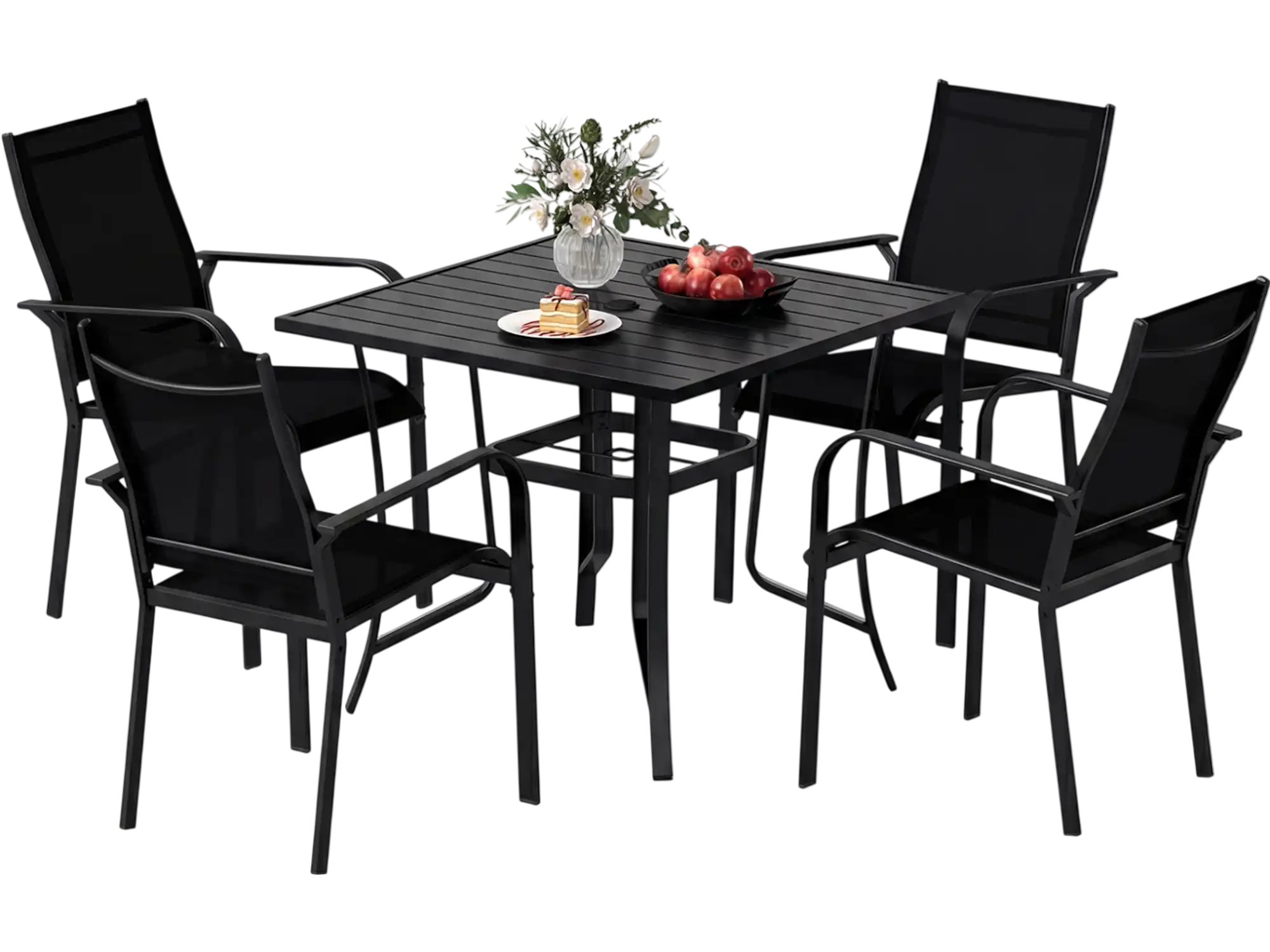 Costway 5-Piece Patio Dining Set for 4 Square Table Stackable Chairs 47920096 New
