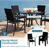 5-piece patio dining set featuring a square table and stackable black chairs, perfect for outdoor meals and gatherings.