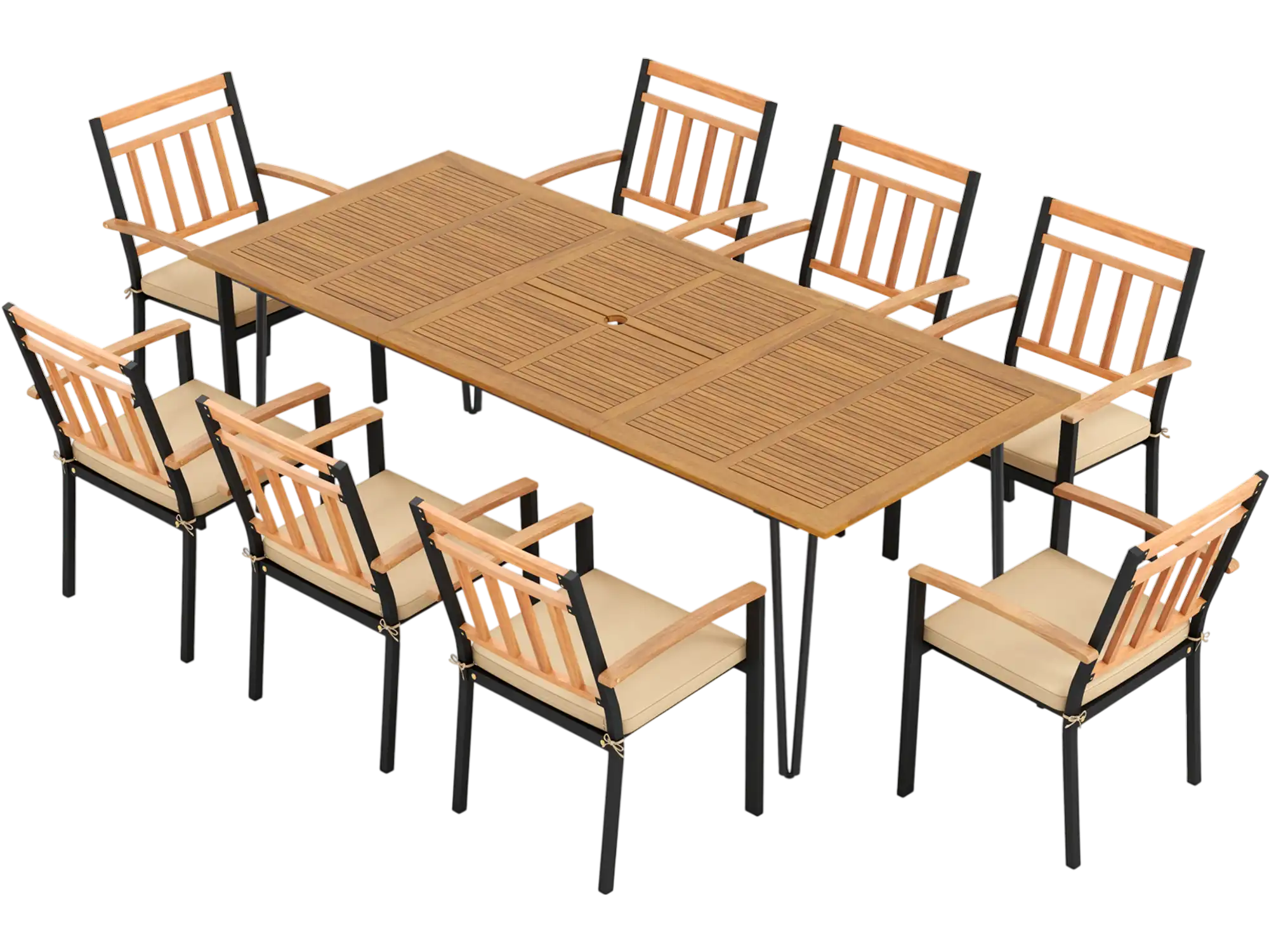 Costway 9-Pc Patio Dining Set w/ 8 Chairs & Umbrella Hole 94587321 New