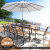 Rectangular patio dining set with 8 acacia wood chairs, featuring a 2-inch umbrella hole for outdoor gatherings.