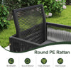Hand-woven round PE rattan chair with soft cushion, perfect for outdoor patio dining and garden relaxation.