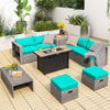 9 Pieces Patio Furniture Set with 42 Inches 60000 BTU Fire Pit-Turquoise - Gallery View 1 of 11